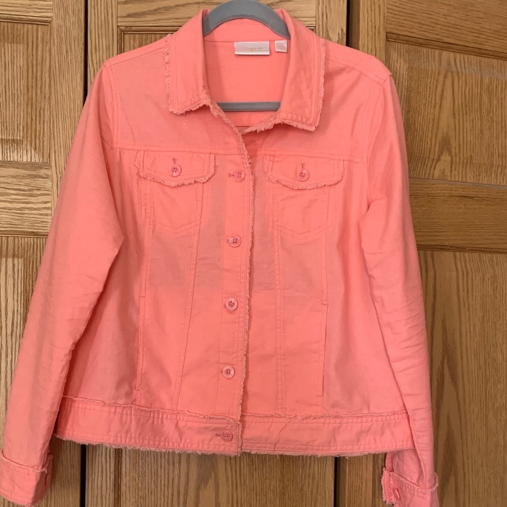 Belle by Kim Gravel Coral Linen Blend Jean Jacket